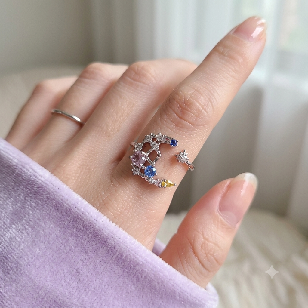 Ring|Celestial Moon & Star Open Ring | Adjustable Ring | Galaxy Jewelry