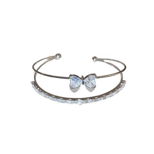 Bangle｜Double Layer Butterfly Cuff Bangle | Sparkling Open Bracelet for Women