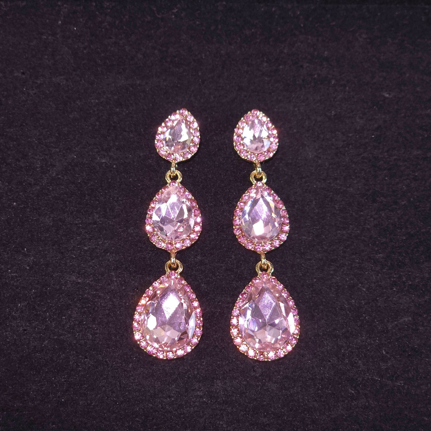 Earrings｜Blush Cascade Triple Pear Drop Earrings | Statement Earrings | Evening Jewelry