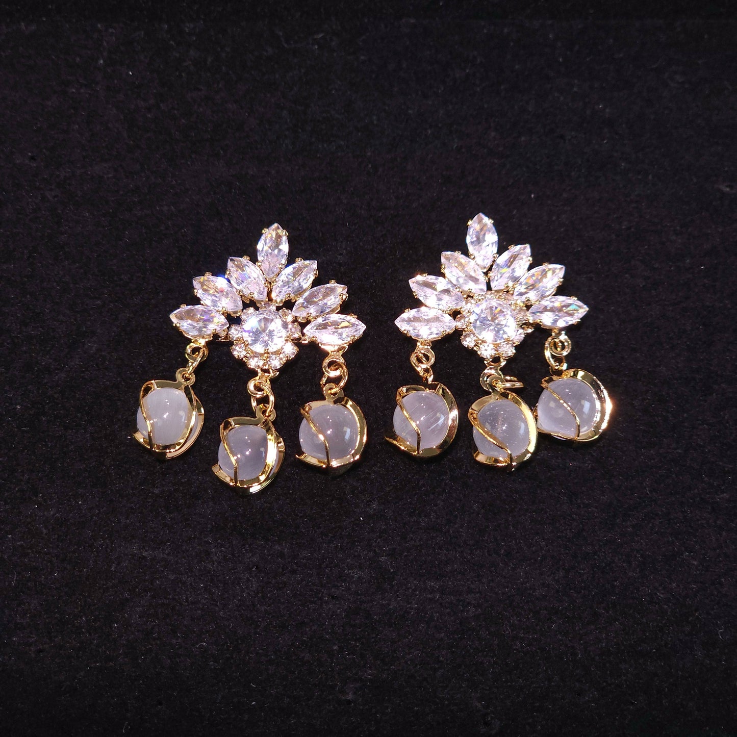 Earrings｜Celestial Bloom Cat's Eye Drop Earrings | Floral Statement | Luxury Jewelry