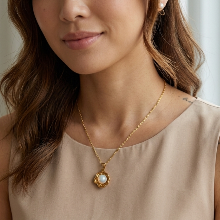 Necklace｜Golden Seashell Pearl Pendant Necklace | Coastal Vintage Charm
