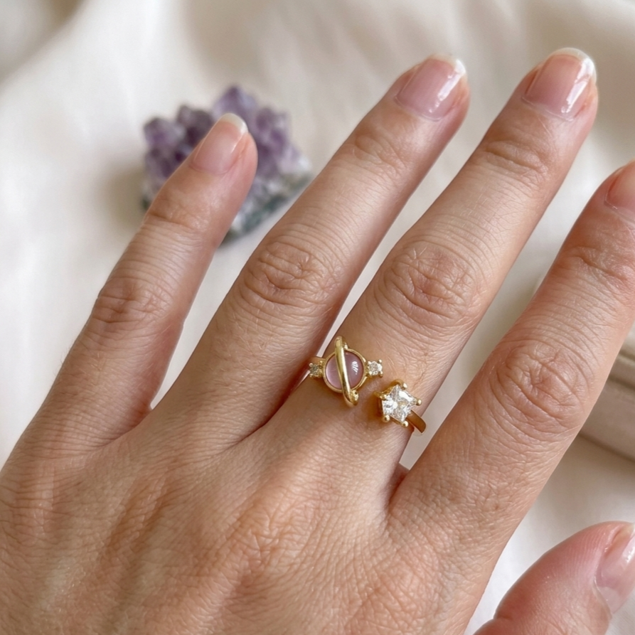 Ring｜Celestial Orbit Open Ring – Planet & Star CZ Statement Ring | Galaxy Jewelry