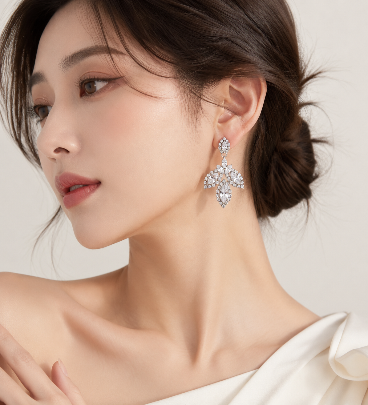 Earrings｜Silver Regal Leaf Drop Earrings | Marquise CZ Statement Sparkle