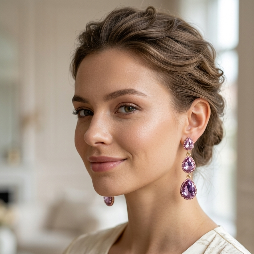 Earrings｜Blush Cascade Triple Pear Drop Earrings | Statement Earrings | Evening Jewelry