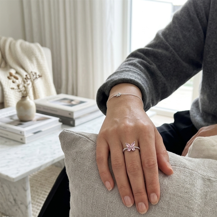 Ring｜Whisper Wing Butterfly Ring | Adjustable Fit | CZ Crystal Accent